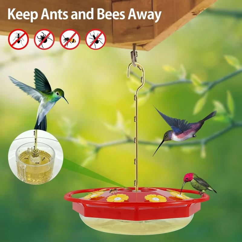 All Season Bee Proof Hummingbird Feeder With Ant Moat And Flower Feeding Ports 1