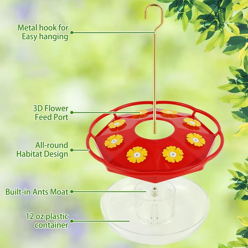 All Season Bee Proof Hummingbird Feeder With Ant Moat And Flower Feeding Ports 3