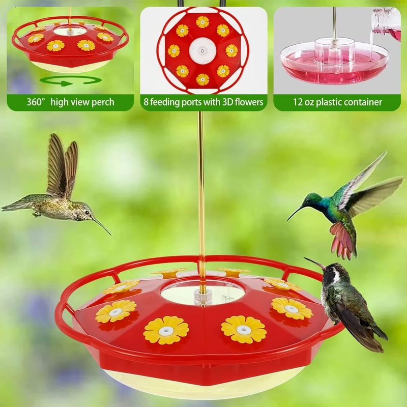 All Season Bee Proof Hummingbird Feeder With Ant Moat And Flower Feeding Ports 5