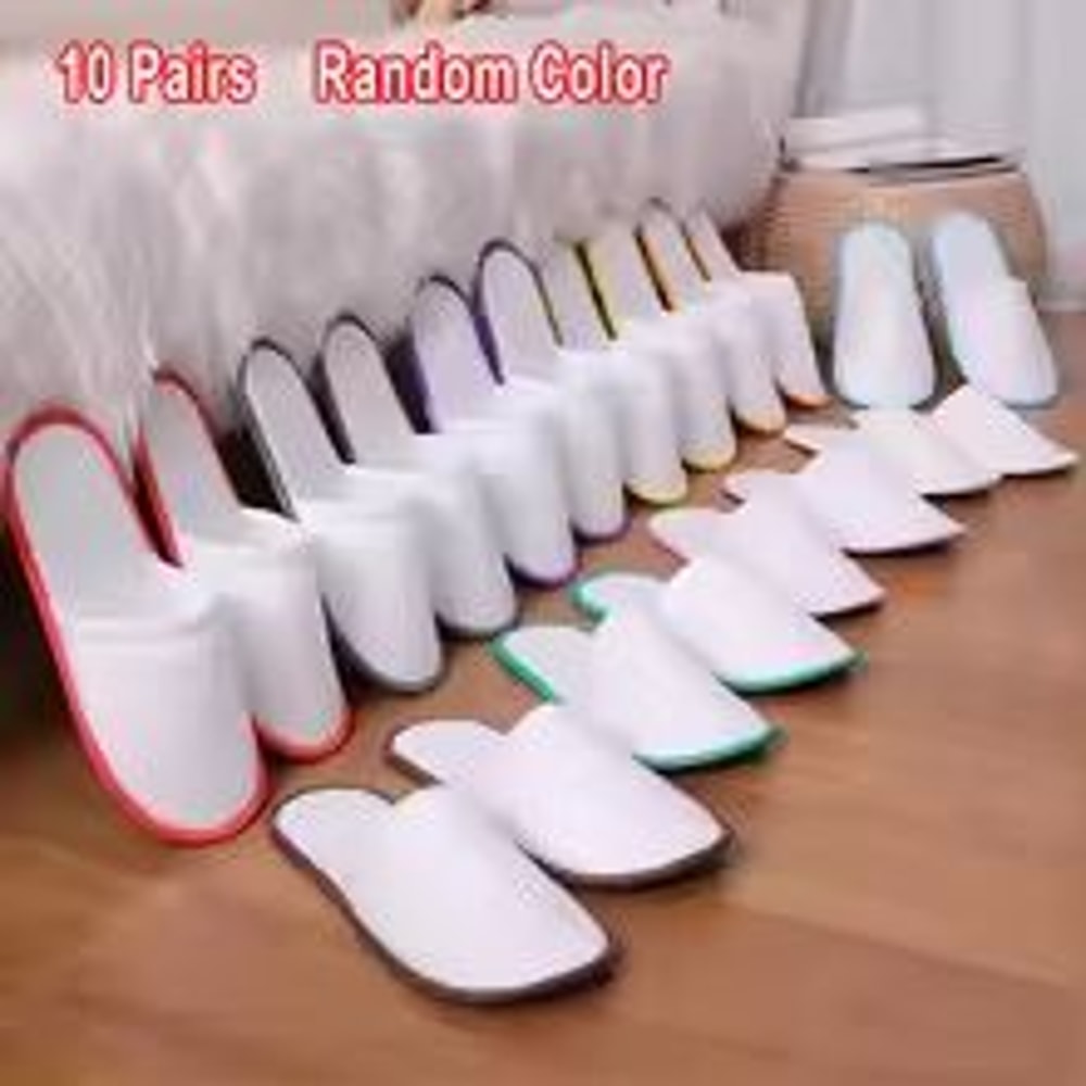 10Pair Velvet Disposable Hotel Slippers Comfortable Cotton Guest Travel Slides 1
