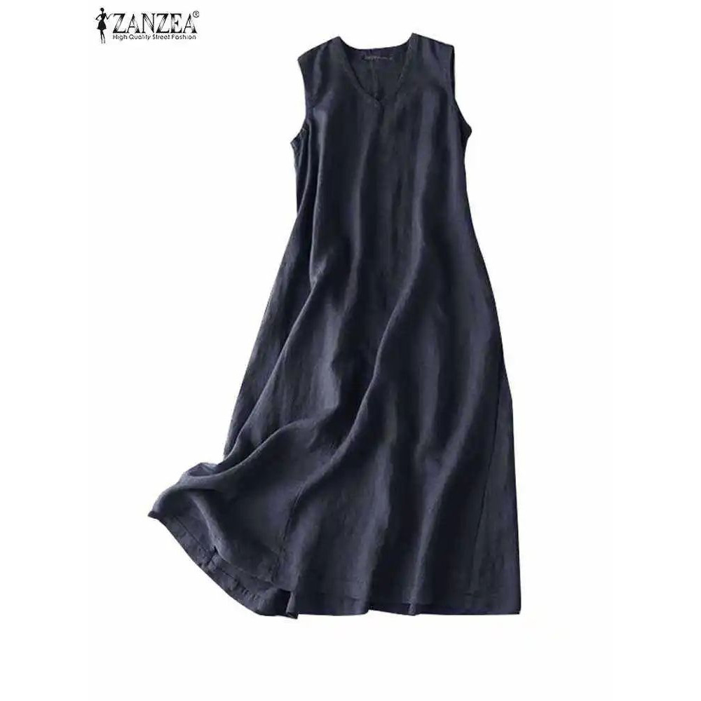 ZANZEA BreezeFlow Womens Summer Sleeveless Dress VNeck Casual Loose Sundress With Vintage Charm 8