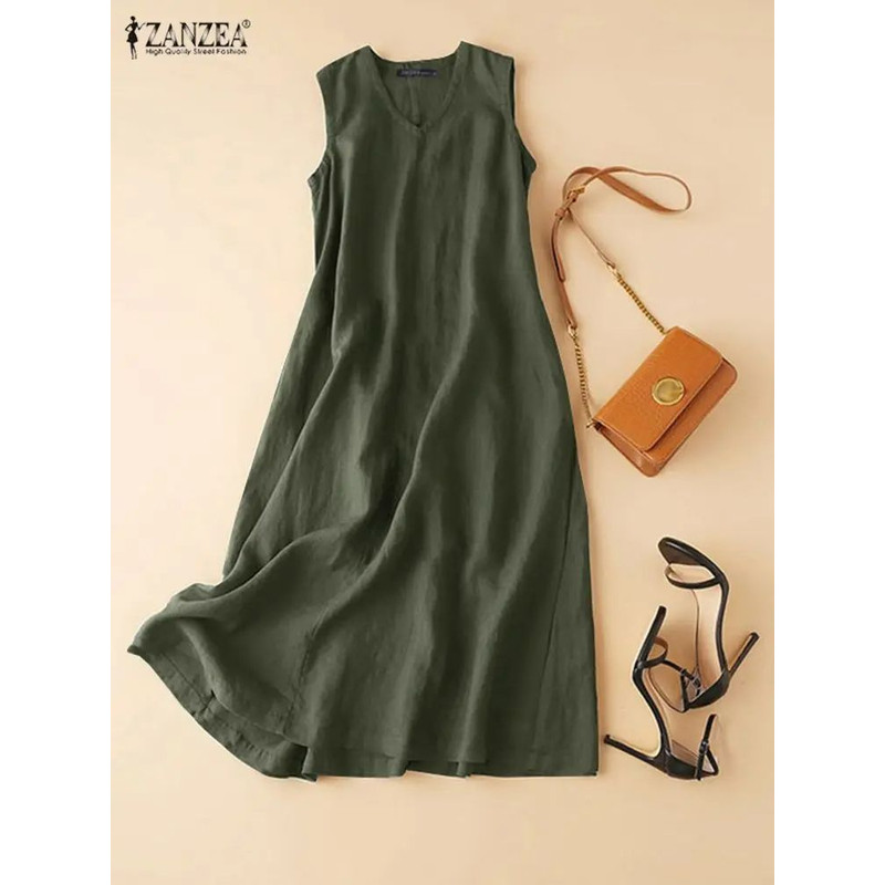 ZANZEA BreezeFlow Womens Summer Sleeveless Dress VNeck Casual Loose Sundress With Vintage Charm 9