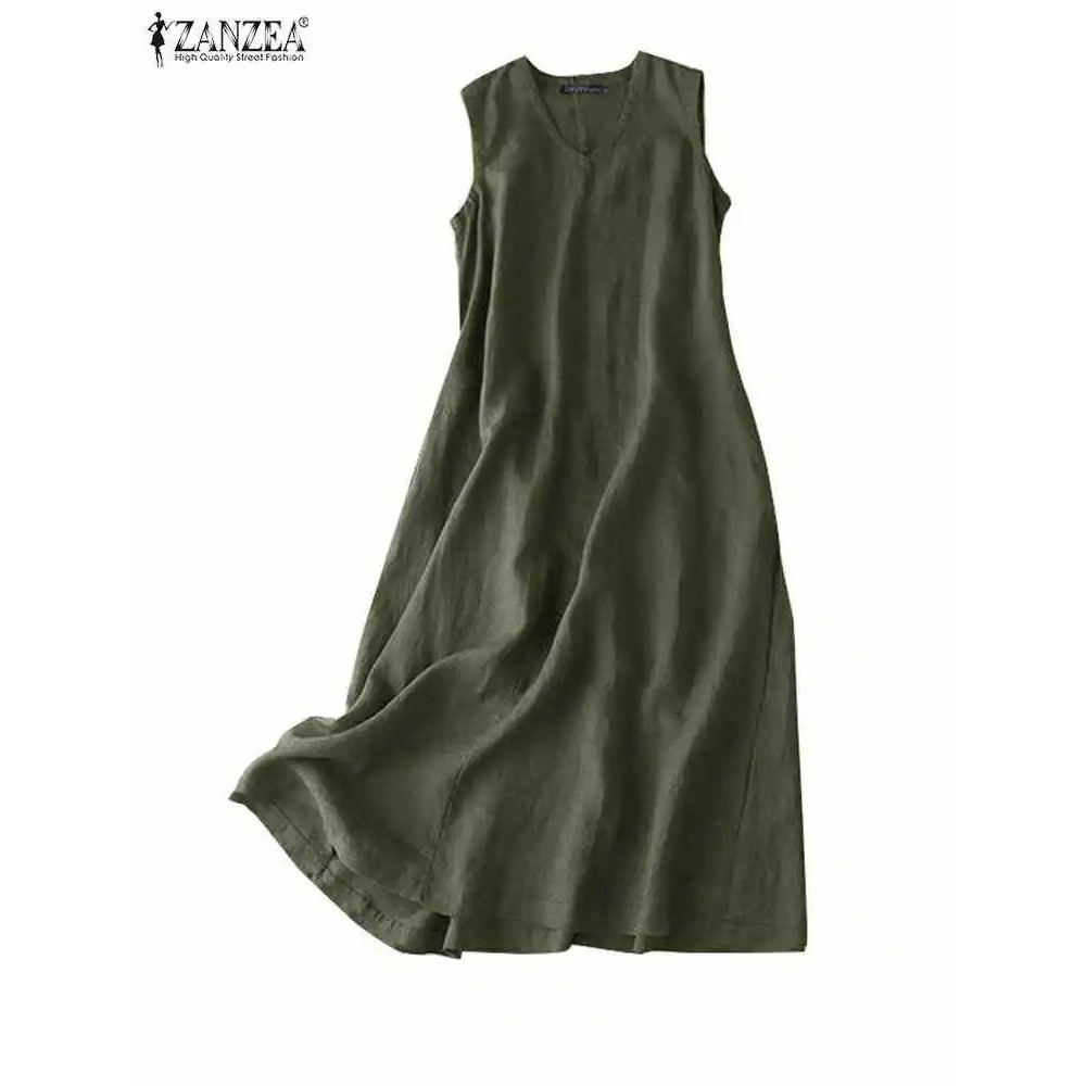 ZANZEA BreezeFlow Womens Summer Sleeveless Dress VNeck Casual Loose Sundress With Vintage Charm 11