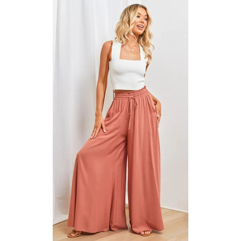 BreezeEase Womens Wide Leg Pants Lightweight Elastic Waist Summer Trousers For Effortless Style 6