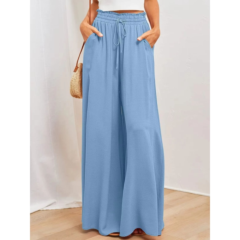 BreezeEase Womens Wide Leg Pants Lightweight Elastic Waist Summer Trousers For Effortless Style 8
