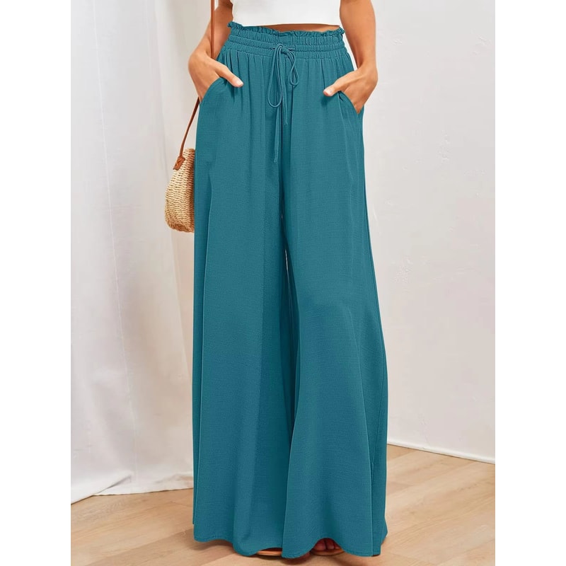 BreezeEase Womens Wide Leg Pants Lightweight Elastic Waist Summer Trousers For Effortless Style 14