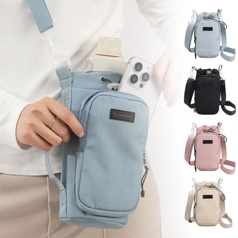 Portable Water Bottle Bag Adjustable Shoulder Strap Sleeve For Hiking Walking Camping Gym 5