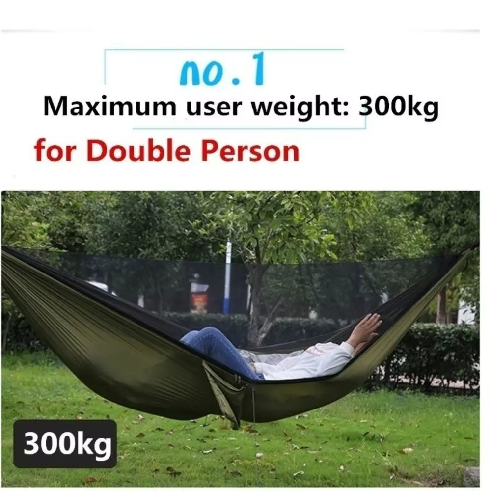 Outdoor Camping Hammock with Mosquito Net Parachute Fabric Hanging Bed 250x120cm