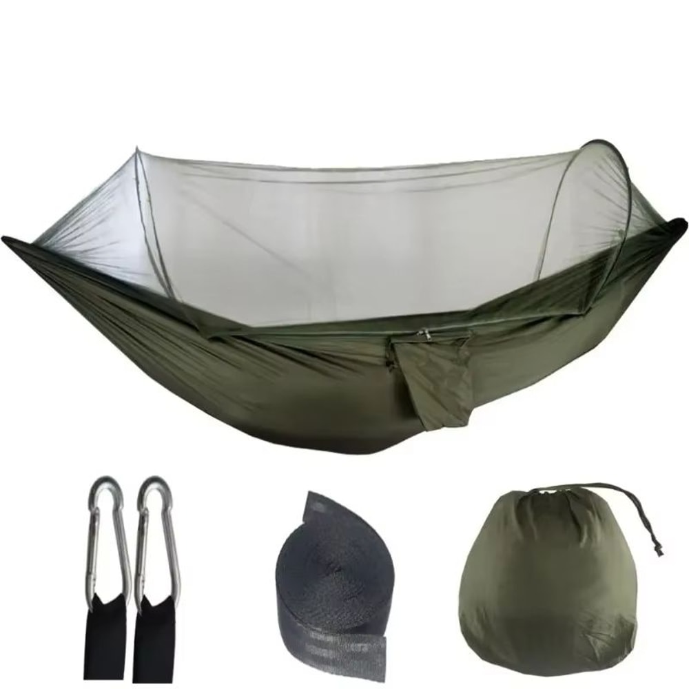 Outdoor Camping Hammock with Mosquito Net Parachute Fabric Hanging Bed 250x120cm