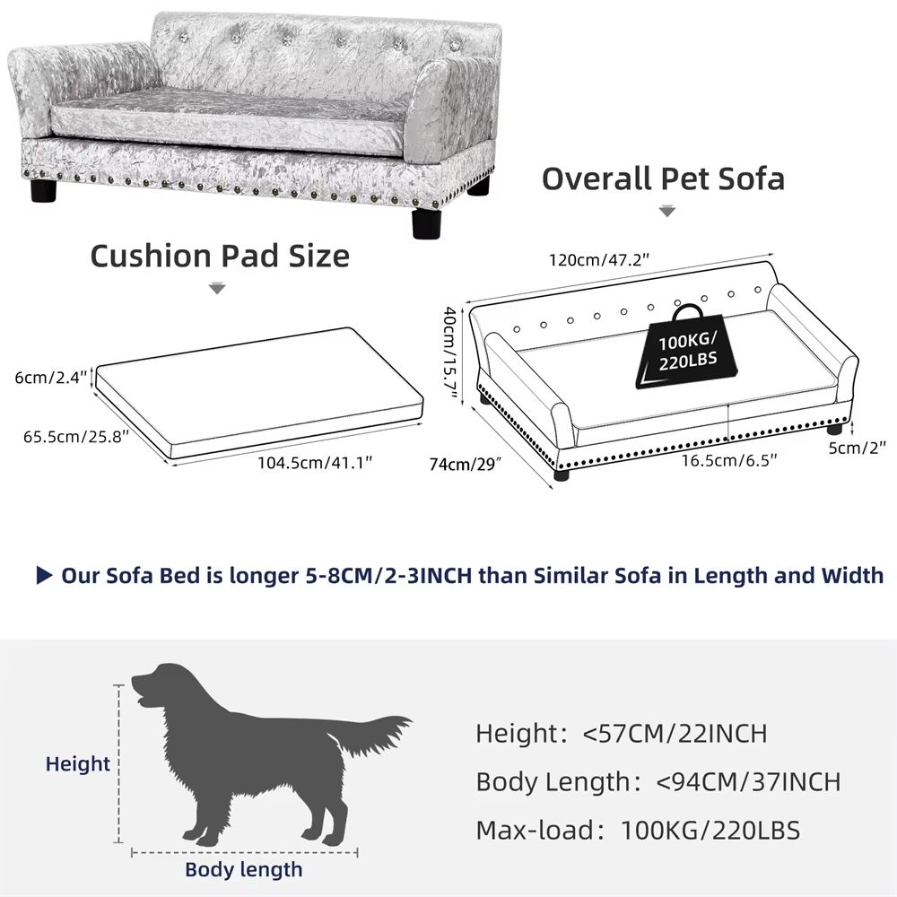 Heavy Duty Pet Sofa Large Raised Dog Bed Cushioned Cat Couch Lounge 9