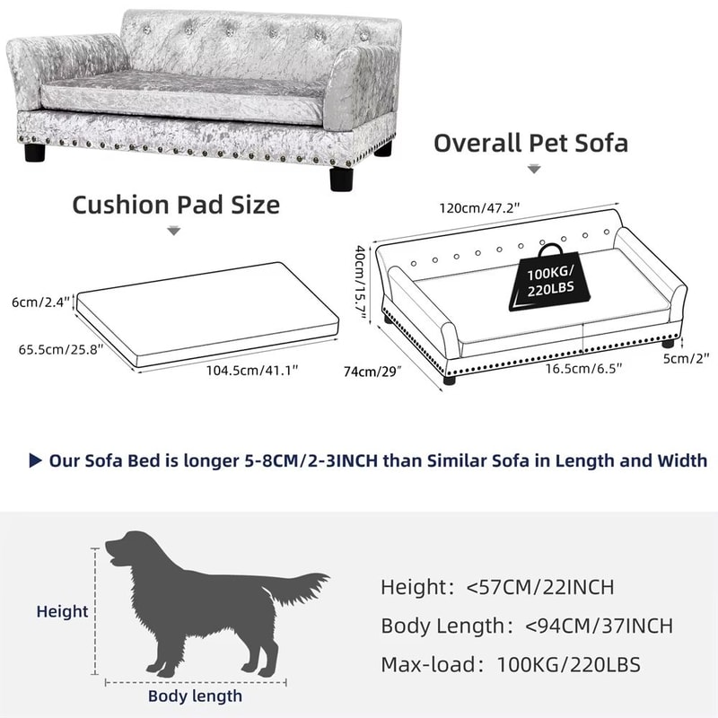 Heavy Duty Pet Sofa Large Raised Dog Bed Cushioned Cat Couch Lounge 9