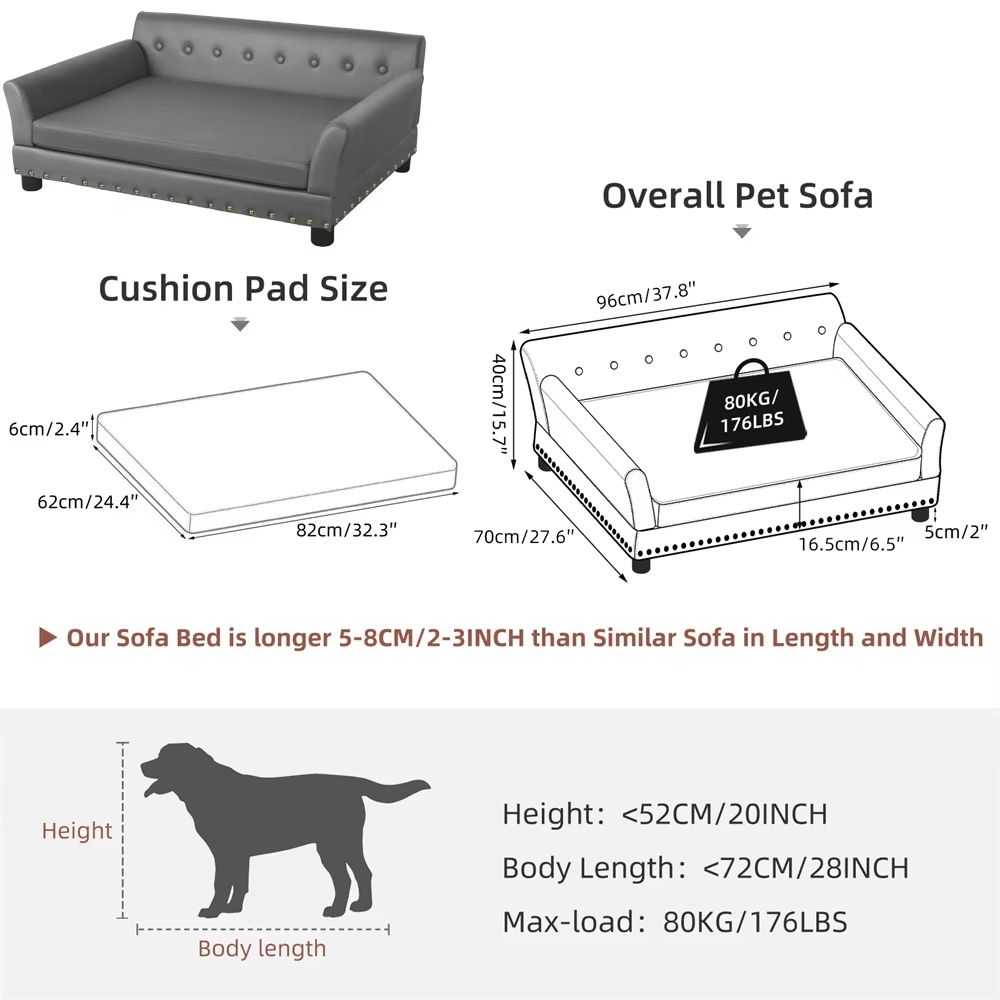 Heavy Duty Pet Sofa Large Raised Dog Bed Cushioned Cat Couch Lounge 10