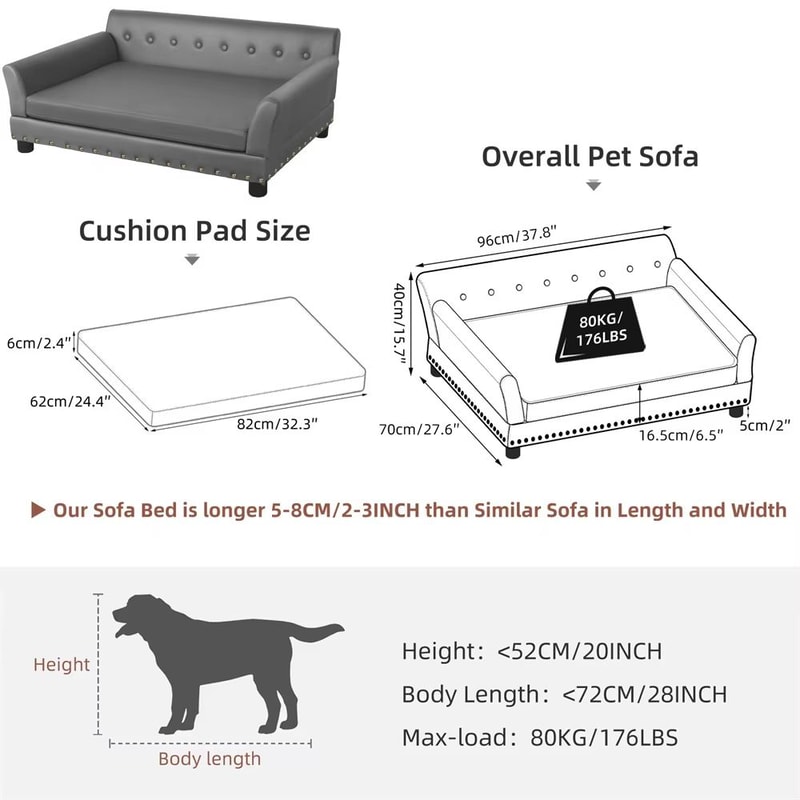Heavy Duty Pet Sofa Large Raised Dog Bed Cushioned Cat Couch Lounge 10