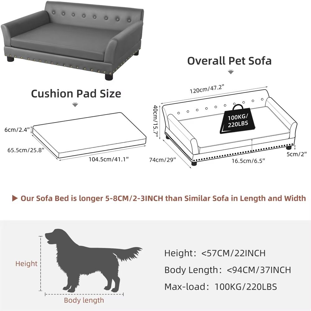 Heavy Duty Pet Sofa Large Raised Dog Bed Cushioned Cat Couch Lounge 11