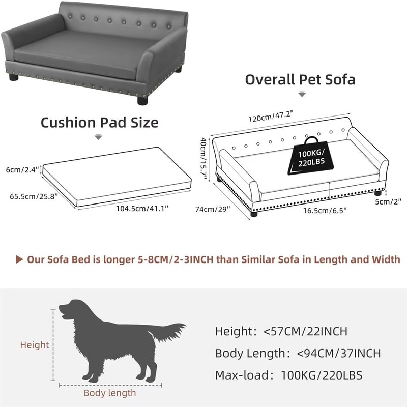 Heavy Duty Pet Sofa Large Raised Dog Bed Cushioned Cat Couch Lounge 11