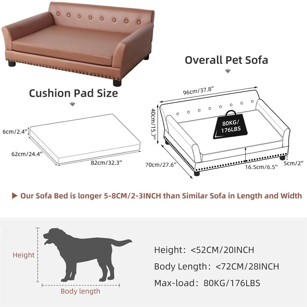 Heavy Duty Pet Sofa Large Raised Dog Bed Cushioned Cat Couch Lounge 6
