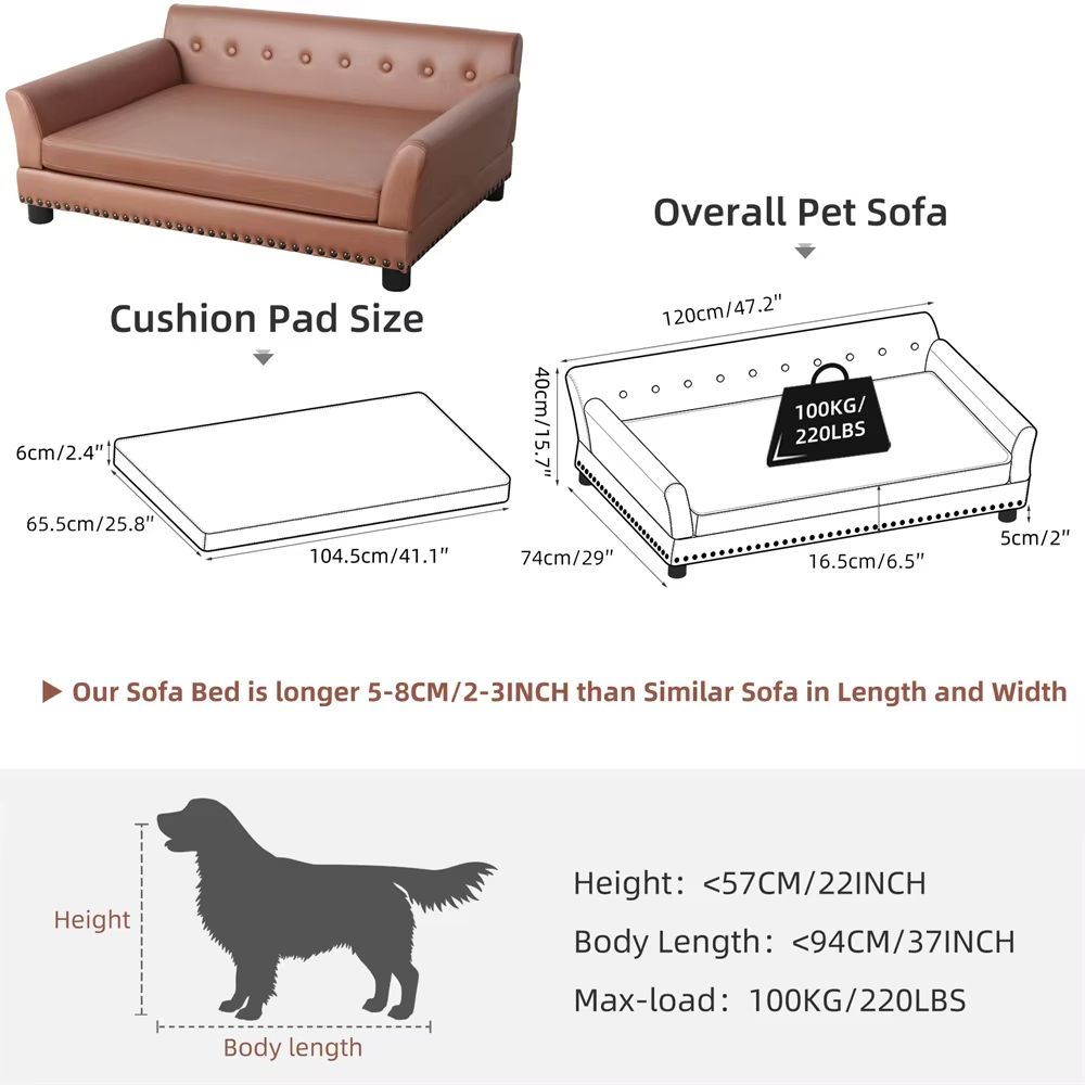 Heavy Duty Pet Sofa Large Raised Dog Bed Cushioned Cat Couch Lounge 7