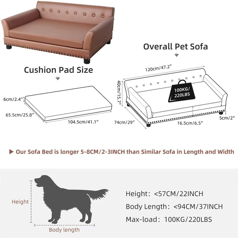 Heavy Duty Pet Sofa Large Raised Dog Bed Cushioned Cat Couch Lounge 7