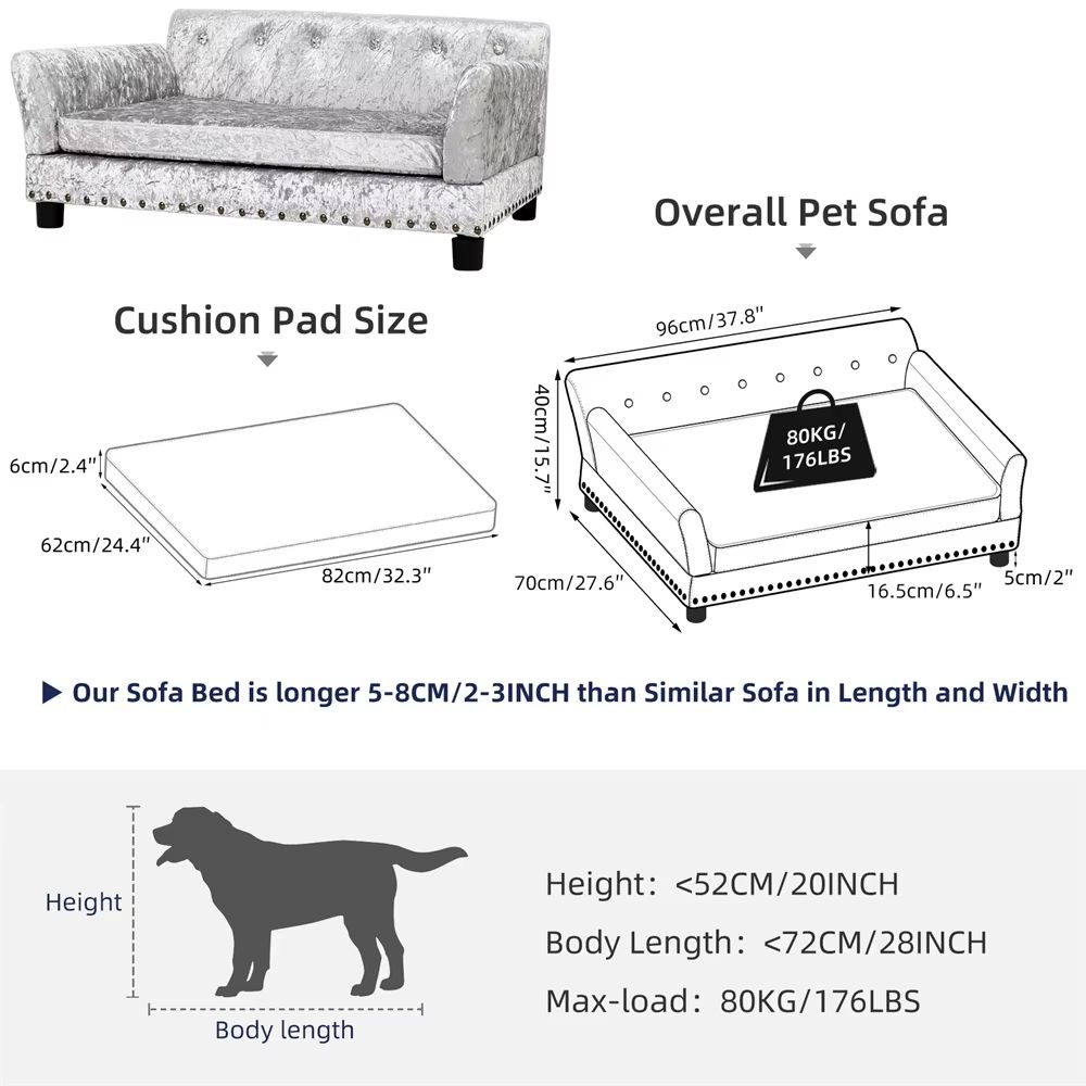 Heavy Duty Pet Sofa Large Raised Dog Bed Cushioned Cat Couch Lounge 8