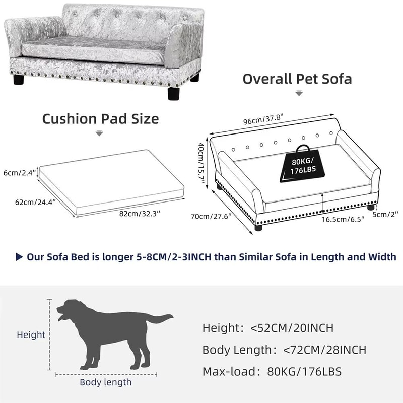 Heavy Duty Pet Sofa Large Raised Dog Bed Cushioned Cat Couch Lounge 8