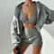 Women Three Piece Tracksuit Set Hooded Jacket Bra And Shorts Casual Sport Outfit 1