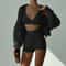 Women Three Piece Tracksuit Set Hooded Jacket Bra And Shorts Casual Sport Outfit 2