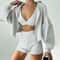 Women Three Piece Tracksuit Set Hooded Jacket Bra And Shorts Casual Sport Outfit 7