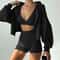 Women Three Piece Tracksuit Set Hooded Jacket Bra And Shorts Casual Sport Outfit 8