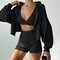 Women Three Piece Tracksuit Set Hooded Jacket Bra And Shorts Casual Sport Outfit 8