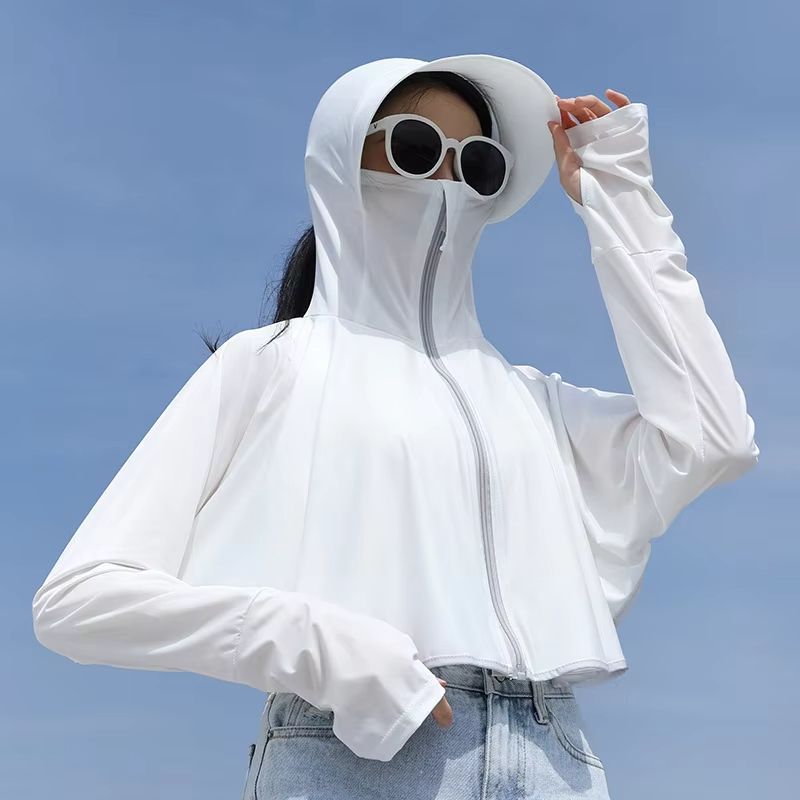 Women UPF 50 Sunscreen Hoodie Ice Silk UV Protection Long Sleeve Jacket 6