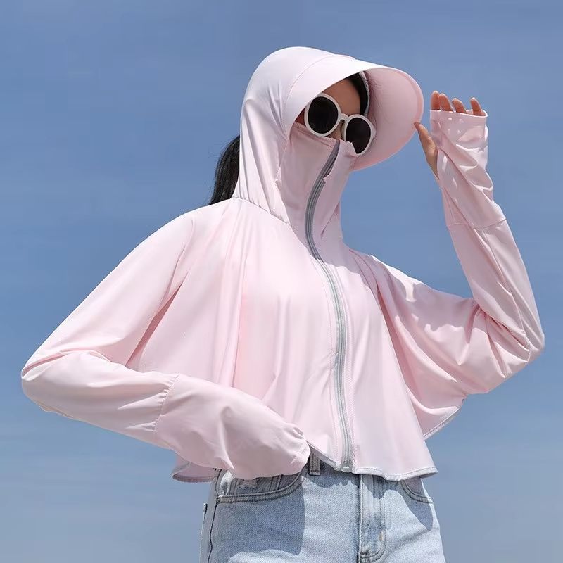 Women UPF 50 Sunscreen Hoodie Ice Silk UV Protection Long Sleeve Jacket 9