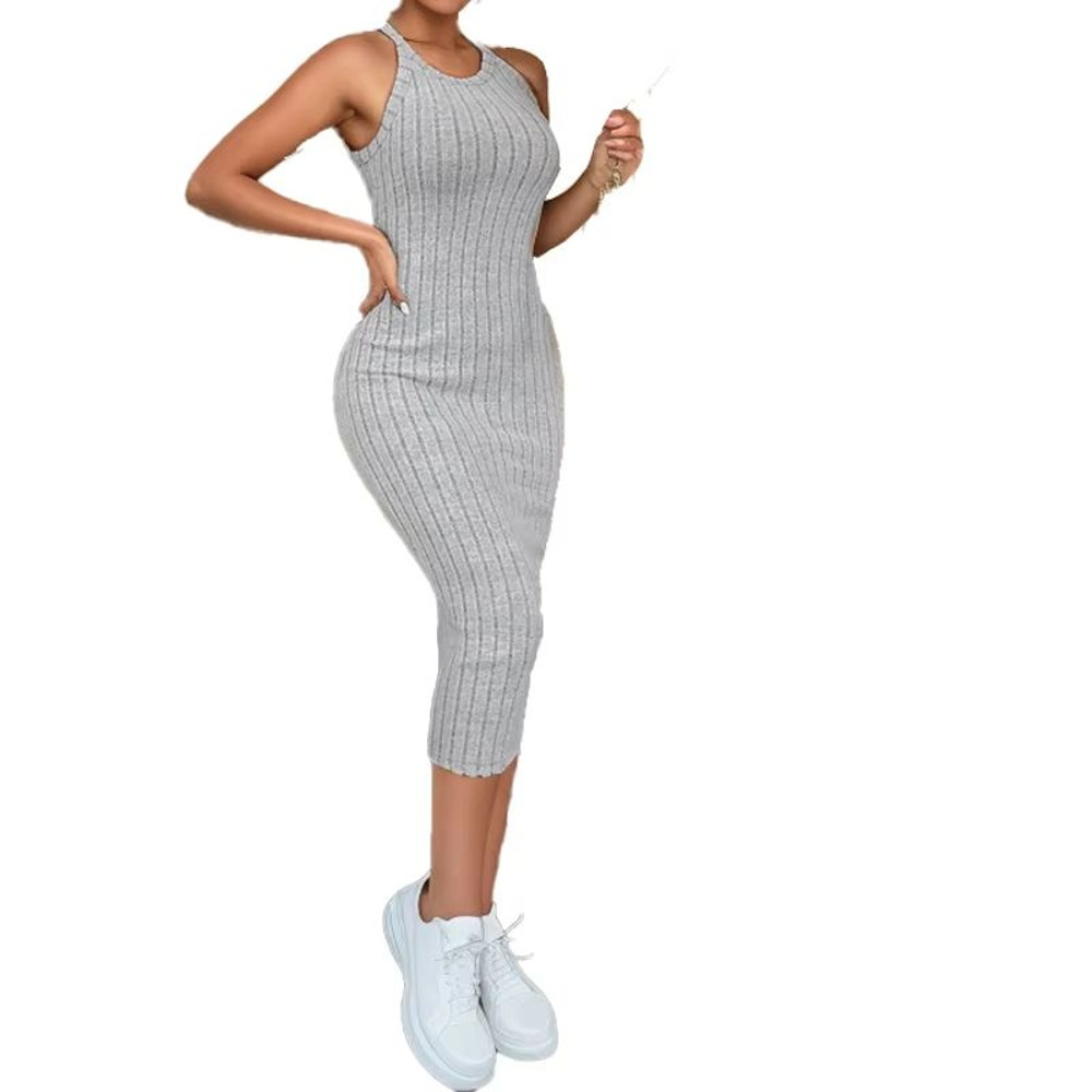 Solid Halter Neck Bodycon Midi Dress Slim Fit High Waist Elegant Summer Dress For Women 3