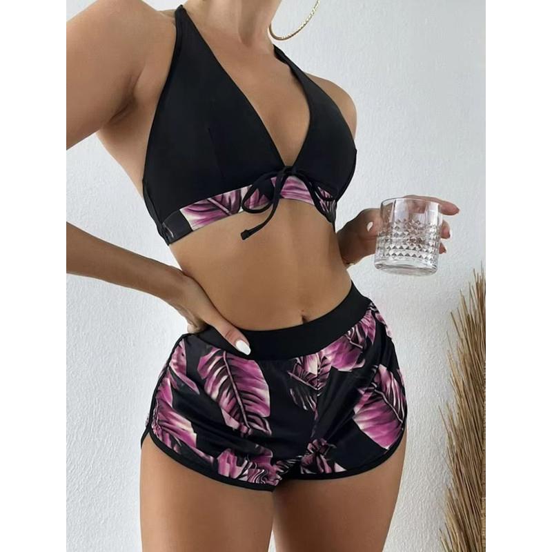 TropiLeaf Halter 3Piece Swimsuit Set HighWaisted Leaf Print Bikini 11