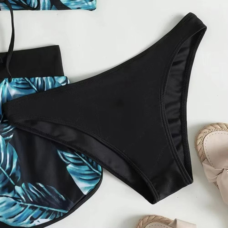 TropiLeaf Halter 3Piece Swimsuit Set HighWaisted Leaf Print Bikini 1