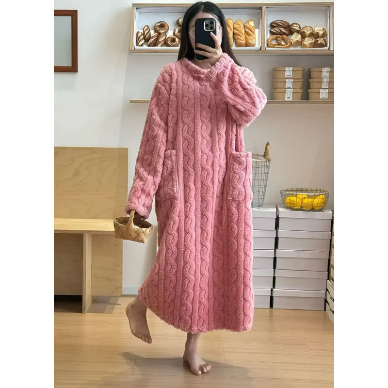 Cozy Haven Long Sleeve Flannel Nightgown With Double Pockets 0