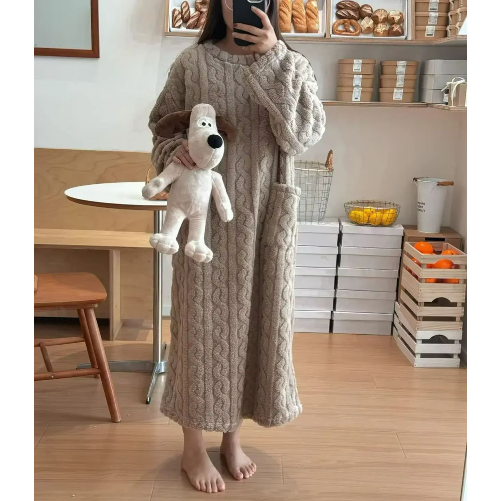 Cozy Haven Long Sleeve Flannel Nightgown With Double Pockets 8