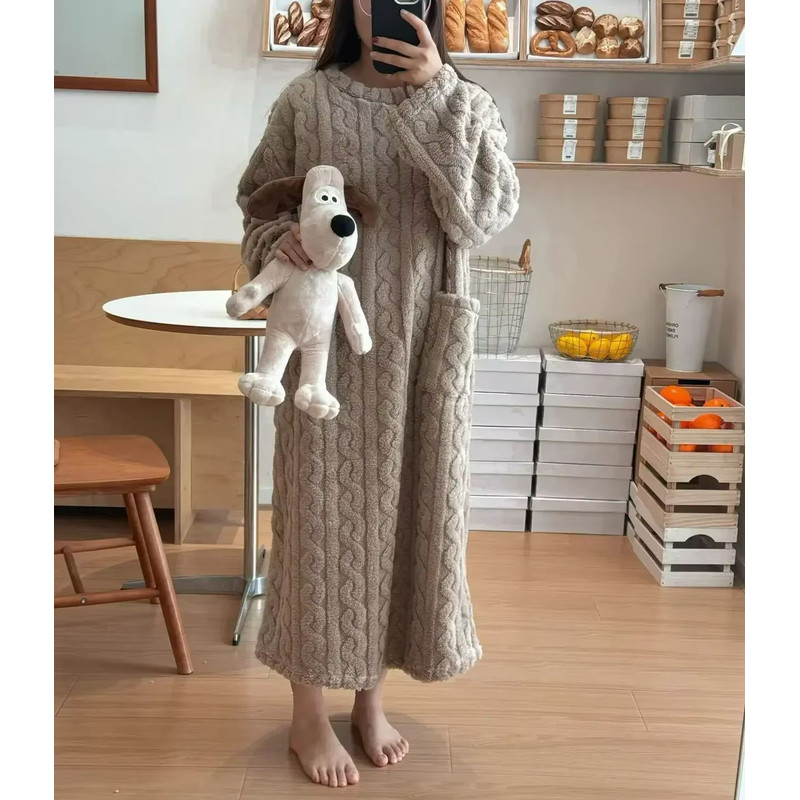 Cozy Haven Long Sleeve Flannel Nightgown With Double Pockets 8