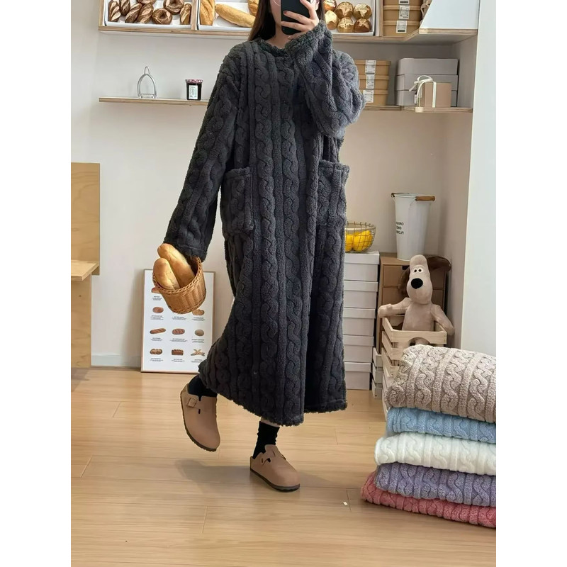 Cozy Haven Long Sleeve Flannel Nightgown With Double Pockets 9