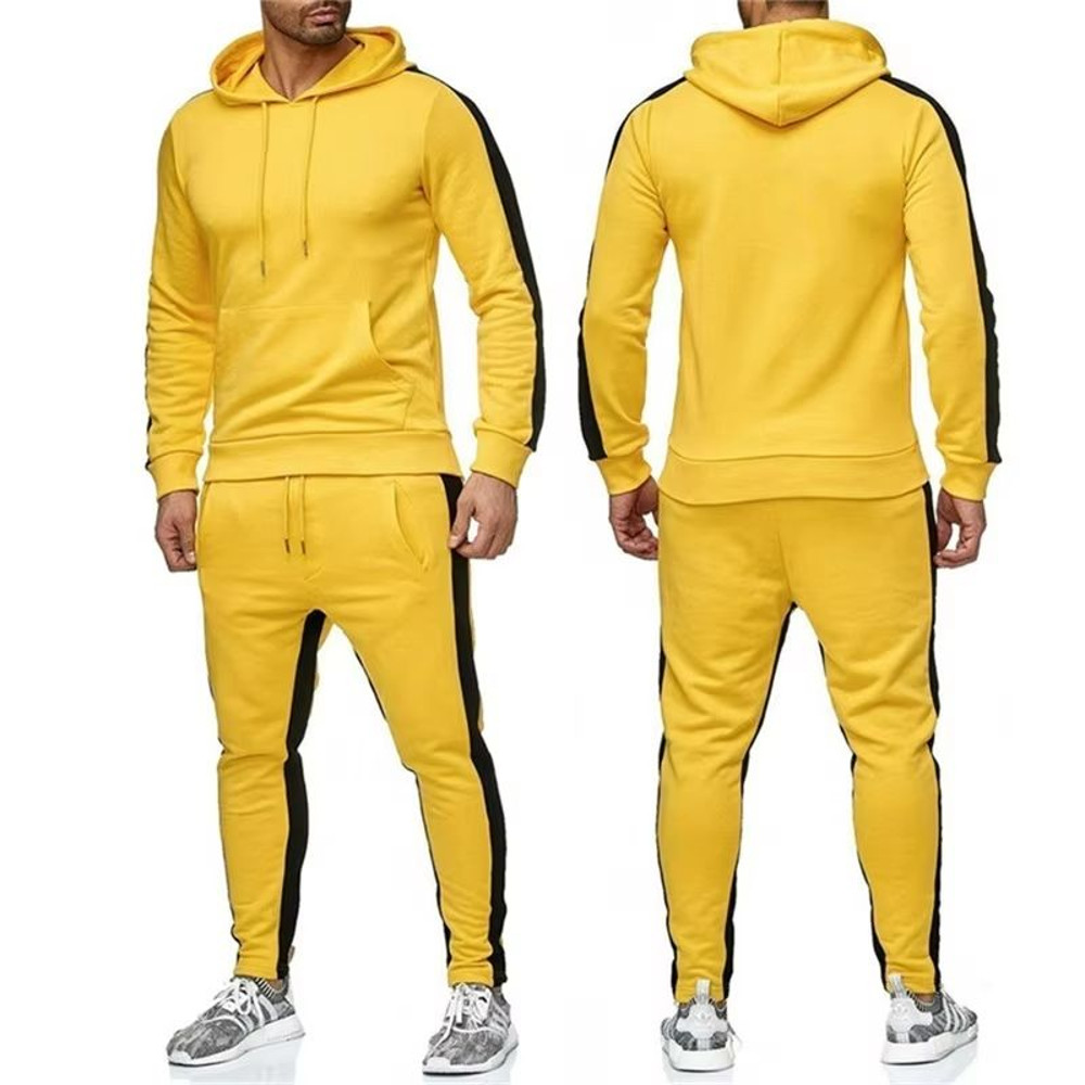 Mens Color Block Winter Tracksuit  Warm Breathable 2Piece Sportswear Set 9