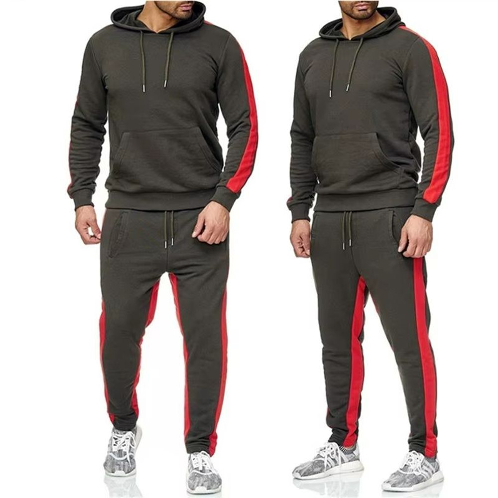 Mens Color Block Winter Tracksuit  Warm Breathable 2Piece Sportswear Set 10