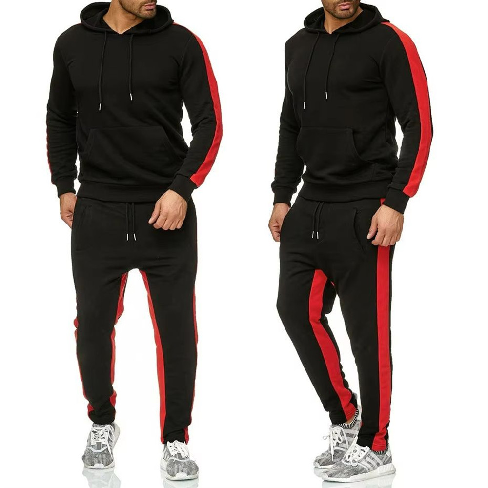 Mens Color Block Winter Tracksuit  Warm Breathable 2Piece Sportswear Set 2