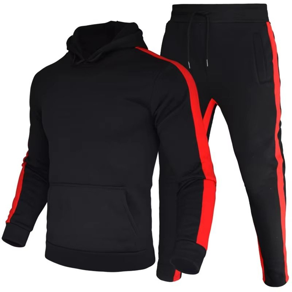 Mens Color Block Winter Tracksuit  Warm Breathable 2Piece Sportswear Set 3