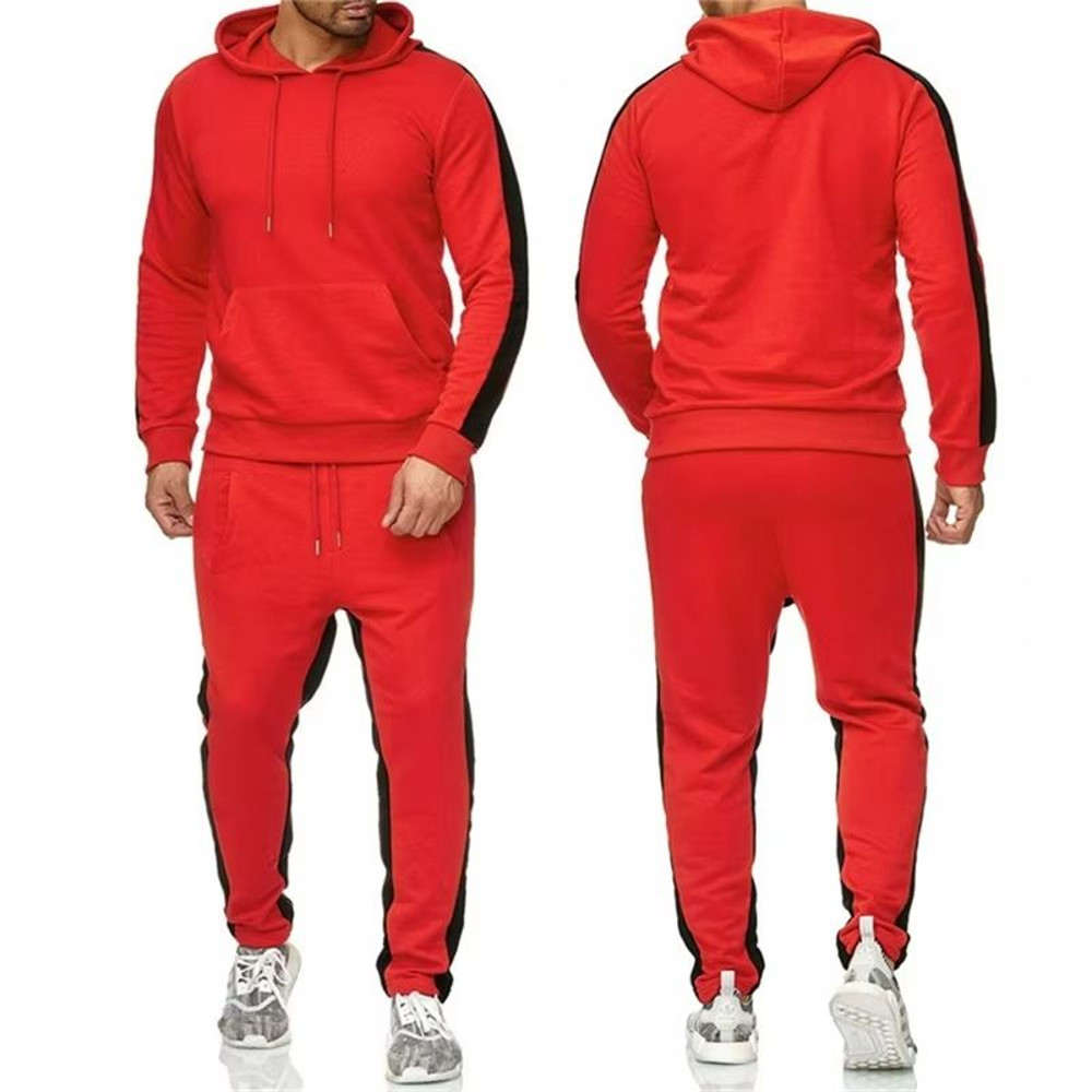 Mens Color Block Winter Tracksuit  Warm Breathable 2Piece Sportswear Set 8