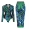 Womens Long Sleeve One Piece Swimsuit With Wrap Skirt Vintage Print Surfing Bathing Suit 0