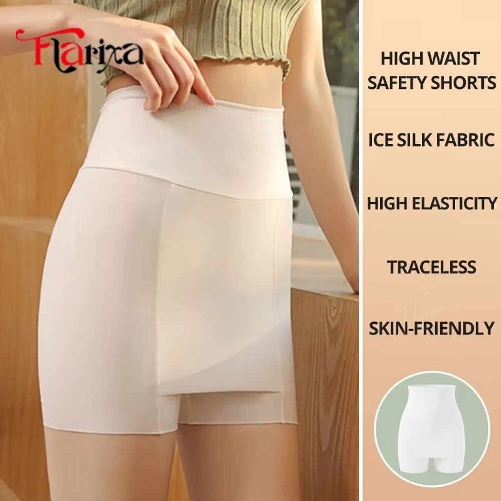 Womens High Waist Double Layer Safety Shorts Ice Silk Under Skirt Protective Panties 3