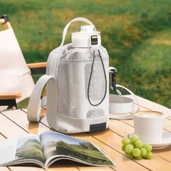 shoulder strap mesh water bottle carrier bag with adjustable crossbody strap and front pocket