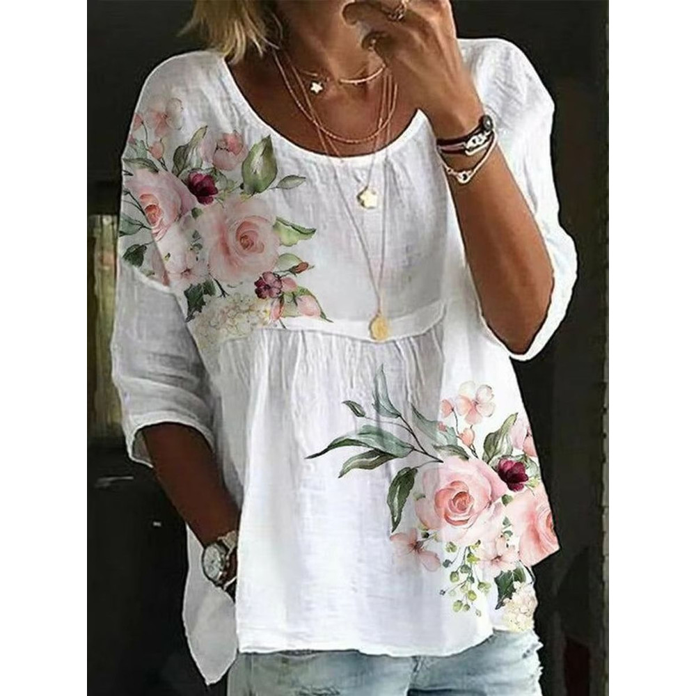 Womens Loose Fit Printed Round Neck Casual Shirt For Holiday And Weekend Wear 0