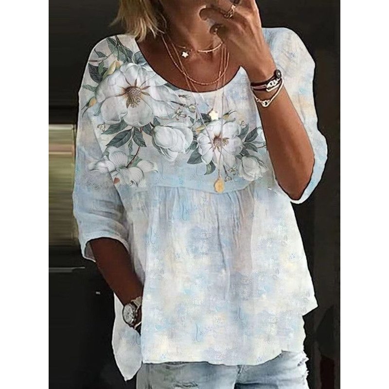 Womens Loose Fit Printed Round Neck Casual Shirt For Holiday And Weekend Wear 1
