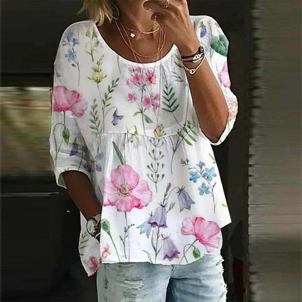 Womens Loose Fit Printed Round Neck Casual Shirt For Holiday And Weekend Wear 4