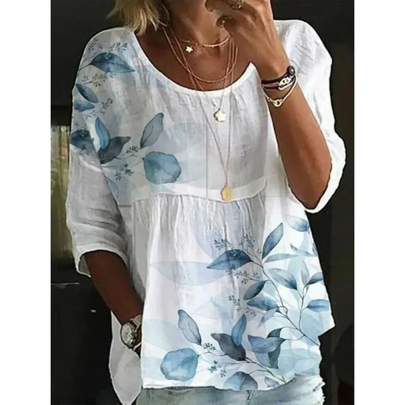 Womens Loose Fit Printed Round Neck Casual Shirt For Holiday And Weekend Wear 6